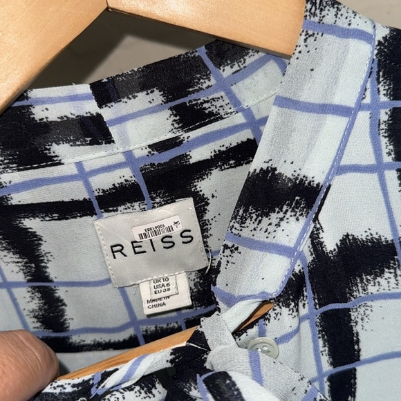 Reiss Miami Tie Neck Long Sleeve Dress size 6 US check windowpane print lined - Picture 3 of 5